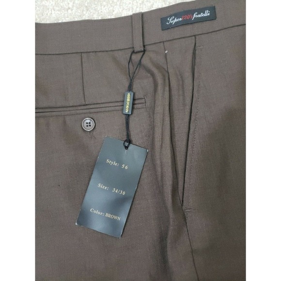 Eddie Domani ~Men's 34/30~ Brown Wool Blend Straight Leg Dress Pants NWT. - Picture 5 of 12